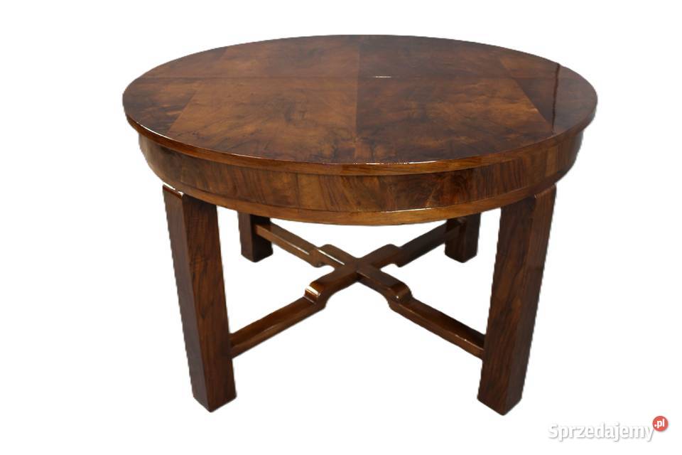 Okrągły stół Art Deco w orzechu renowacji Bydgoszcz