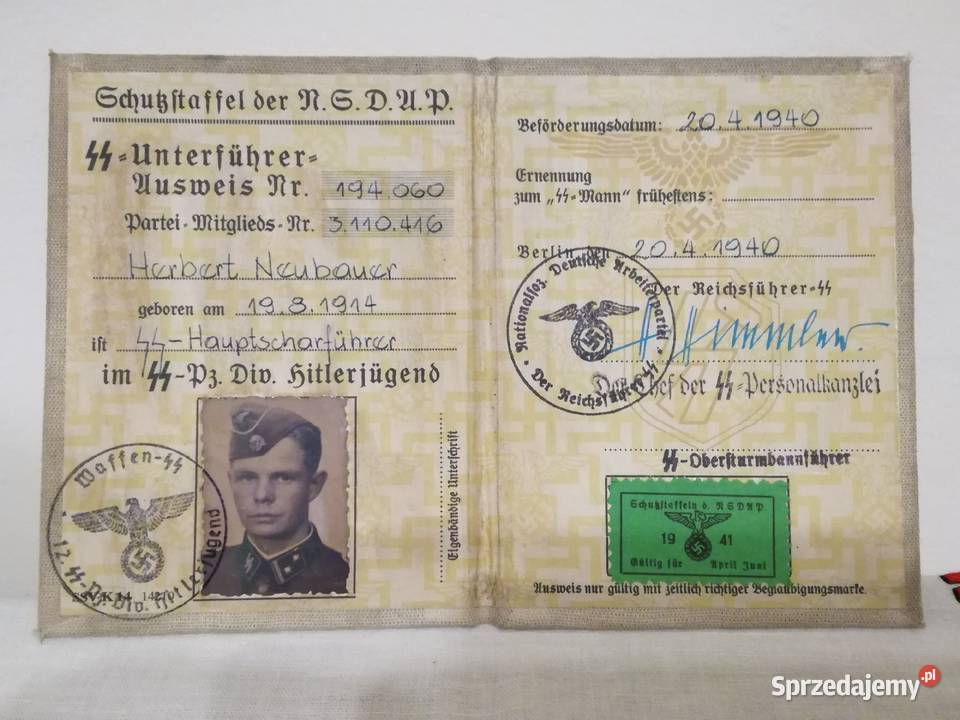 Legitymacja SS III Rzesza małopolskie Kraków