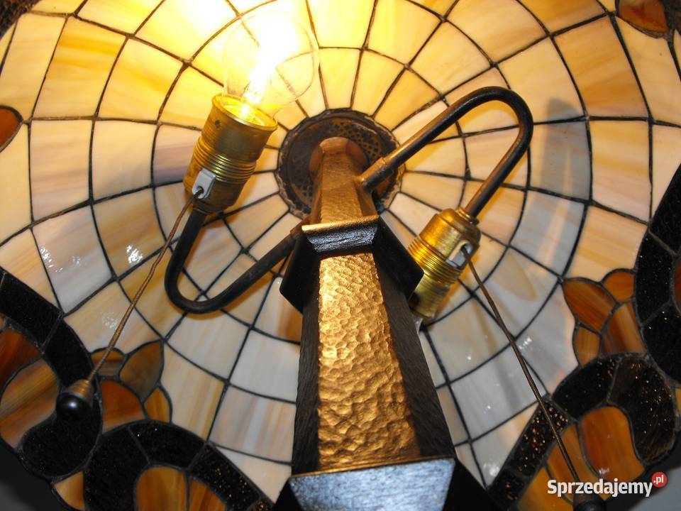 Oryginalna lampa z witrażem na stolik komodę
