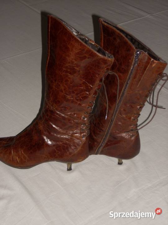 FLUXA skórzane kozaki botki vintage sznurowane