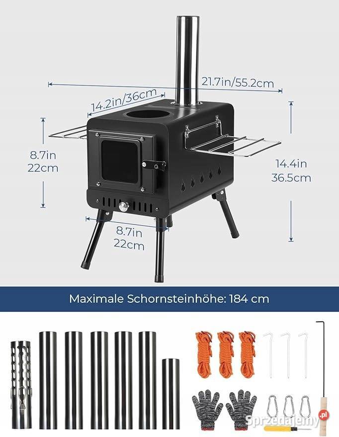 Przenośny Stalowy Piec Ogród Camping Z Klapkami