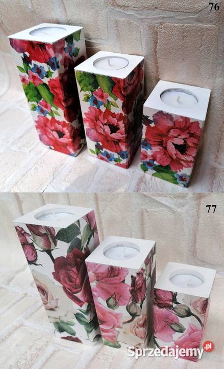 Komplet 3 świeczniki świeczki lawenda konwalie