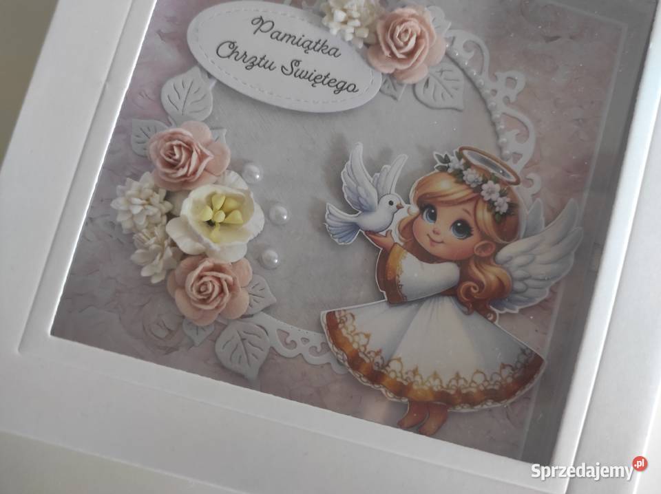 Kartka w pudełku ręcznie robiona na Chrzest Łódź