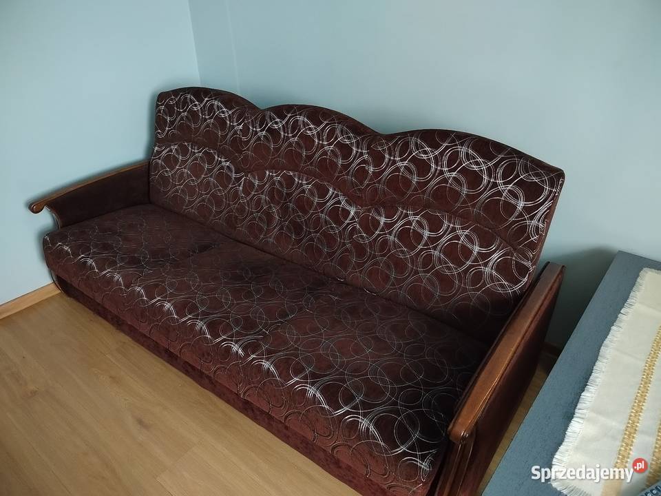 Tapczan kanapa brązowa srebrne wzorki rozkładana