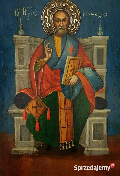 Ikona Święty Mikołaj z Miry Cudotwórca XIXw 0098 Warszawa