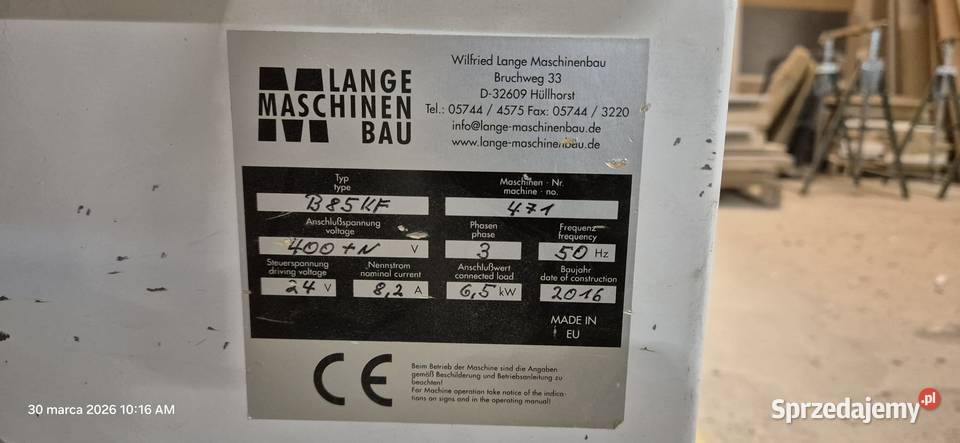 Oklejarka okleiniarka LANGE B85KF 2016 wstępne Rzezawa