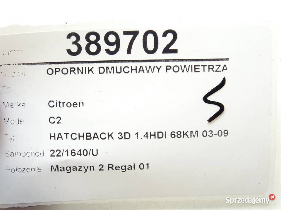OPORNIK DMUCHAWY POWIETRZA CITROEN C2 0317