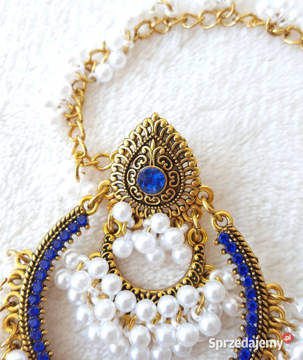 Duże długie kolczyki złoty kolor niebieskie Szczecin sprzedam