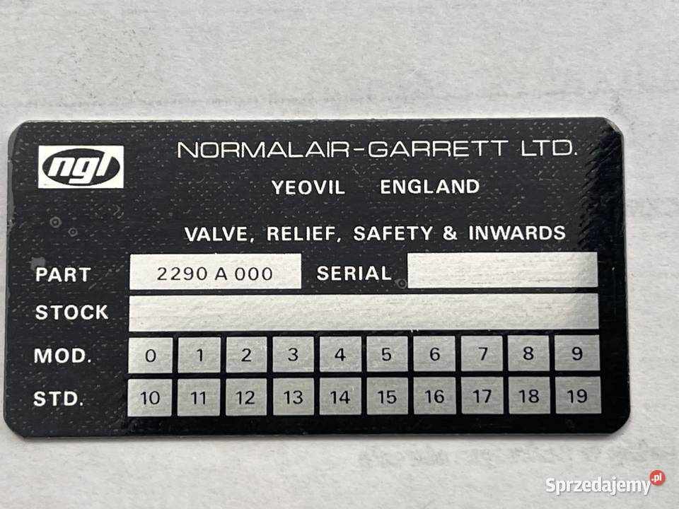 tabliczka identification plate normalair garrett śląskie Rydułtowy