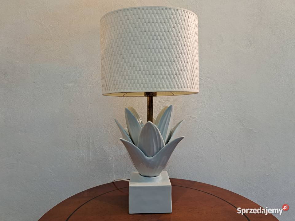 Wyjątkowa lampa ceramiczna stołowa włoska biała Olkusz