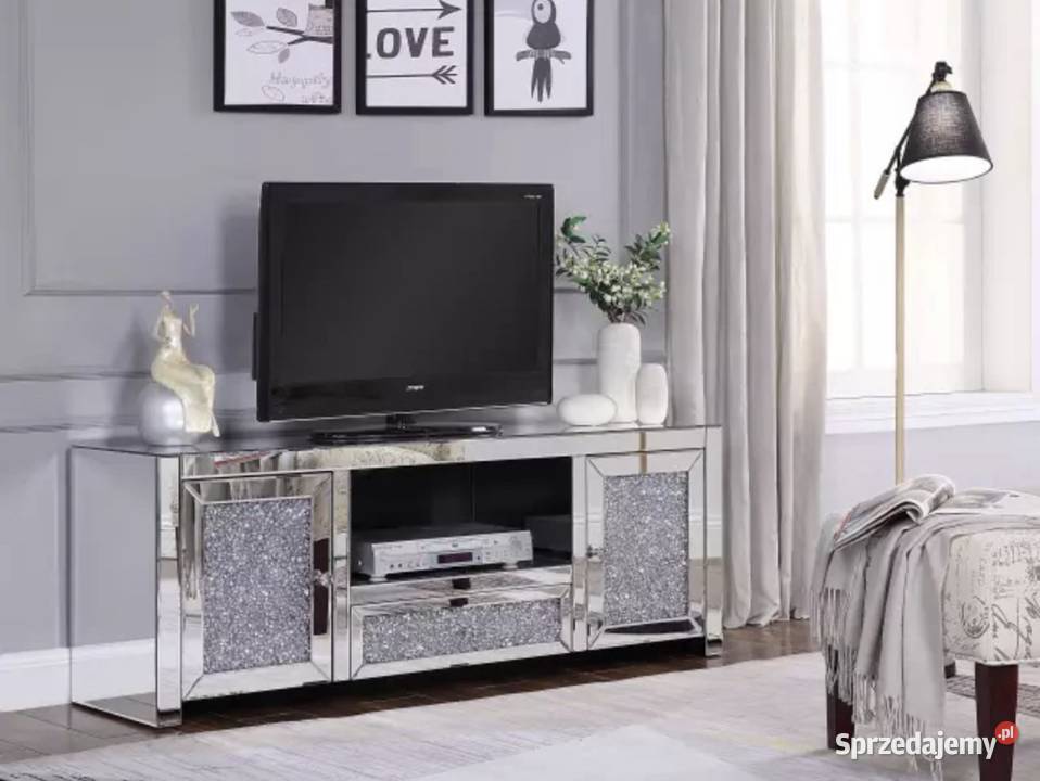 Lustrzana komoda rtv glamour z kryształkami duża