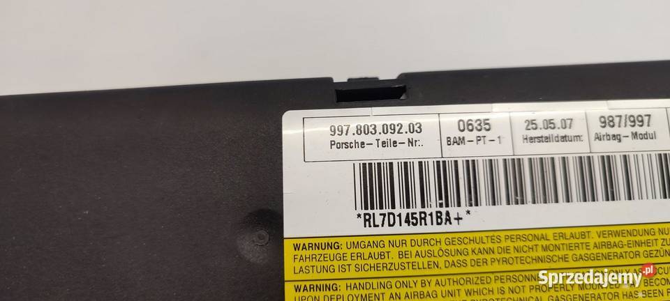 PORSCHE CAYMAN S PODUSZKA AIRBAG DRZWI PRAWA Poduszki powietrzne