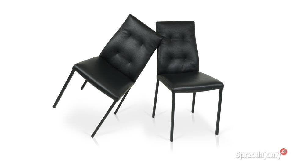 Krzesło PIRA Skóra Naturalna Czarna Nogi Stal 45cm Woźniki