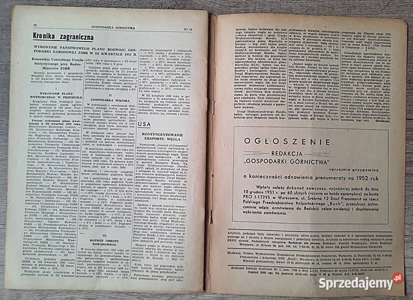 Gospodarka górnictwa 12 1951 r Antykwariat Ostrów Wielkopolski