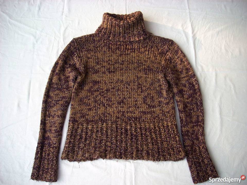 Sweter Golf Ciepły Gruby Splot Srebrna nić S M Nowy Sącz