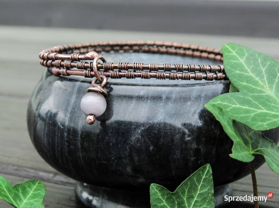 Miedziana bransoletka jasne kocie oko Wieliczka