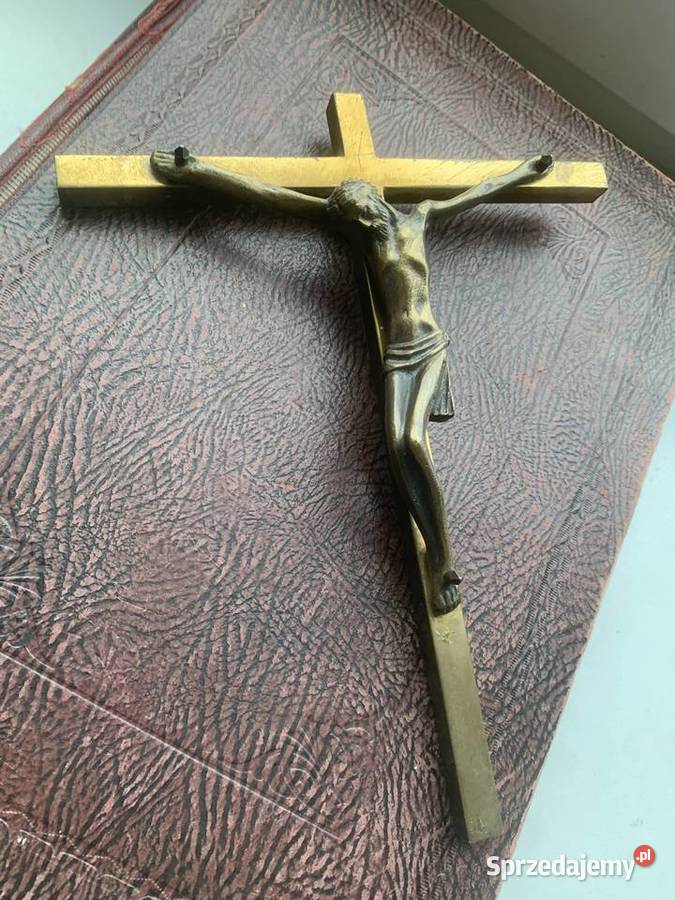 Krzyż na ścianę Mosiężny Antyki łódzkie Łowicz
