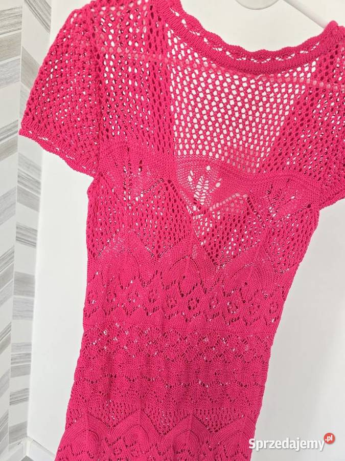 Sukienka narzutka Szydełkowa Boho różowy Rybnik