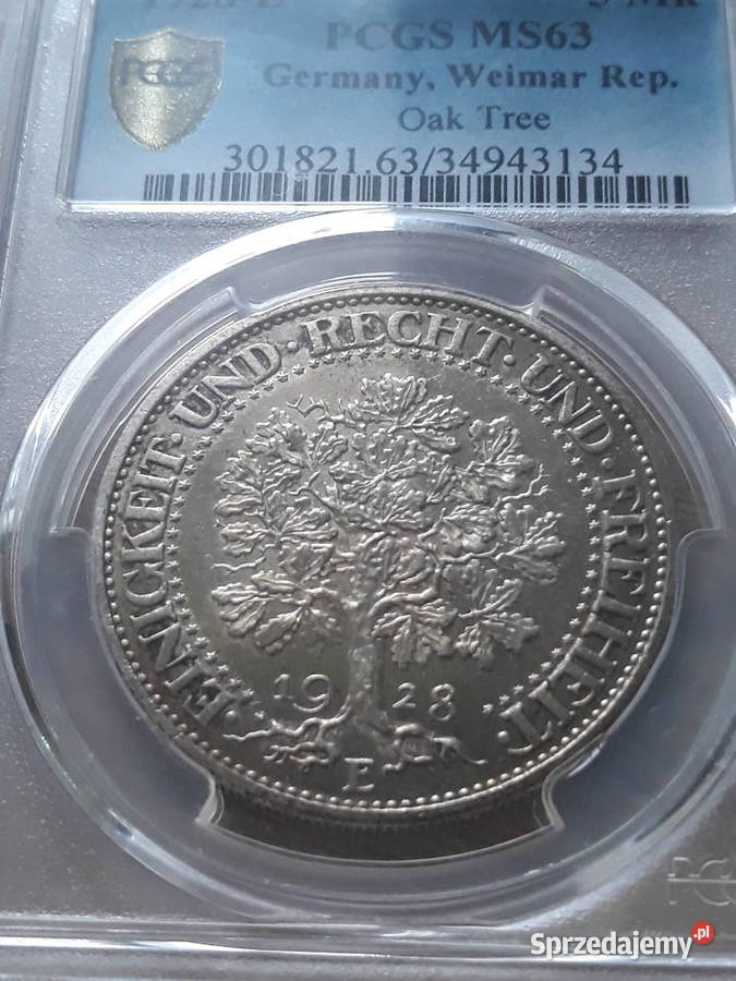 5 Marek WeimarNiemcy 1928 r Dąbmen E PCGS MS 63 wielkopolskie Konin sprzedam