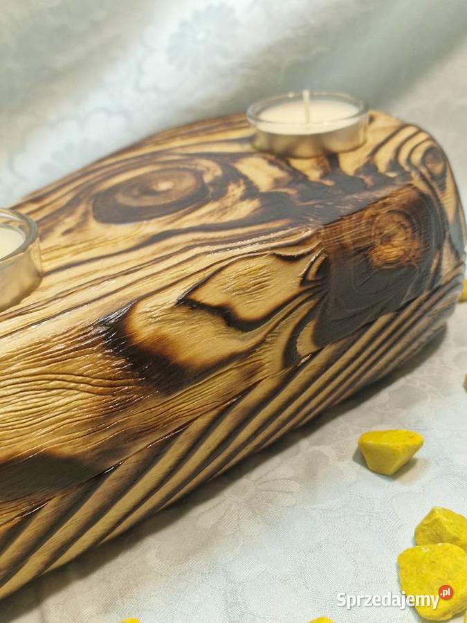 Świecznik Shou Sugi Ban drewno świerkowe Sępopol