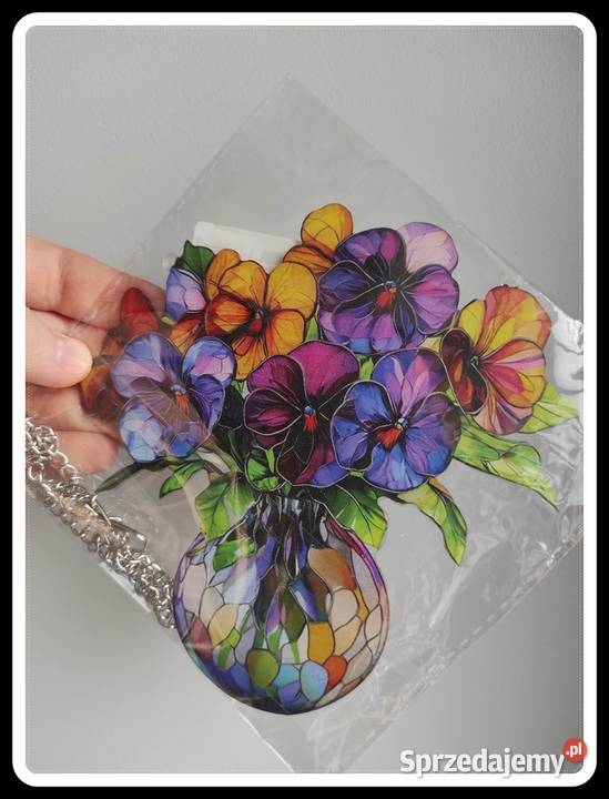 Witraż wiosenna dekoracja okienna bratki kwiatki Płock