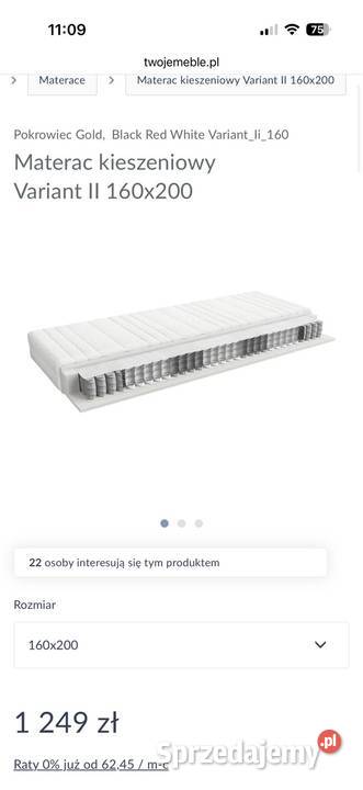 Łóżko 160x200 materac kieszeniowy nowe Siedlce sprzedam