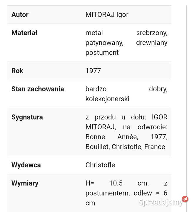 Mitoraj Igor rzeźba Warszawa sprzedam