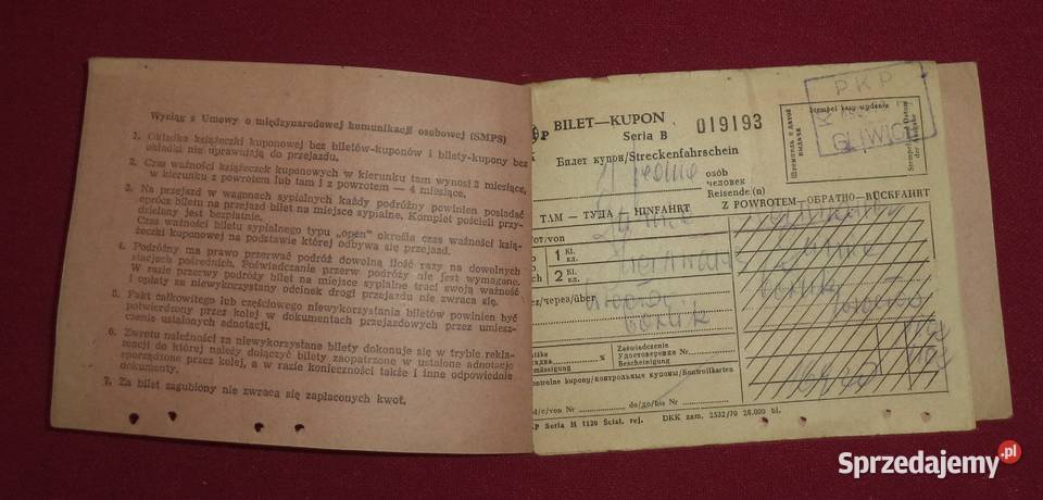 PKP bilet kartonikowy Lwów rozkład jazdy śląskie Piekary Śląskie sprzedam