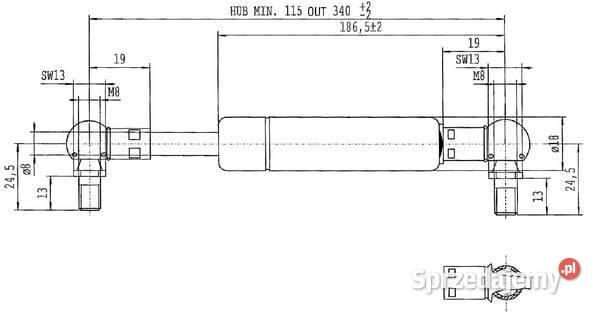 Sprężyna gazowa L340 mm 100N Stabilus CA063967