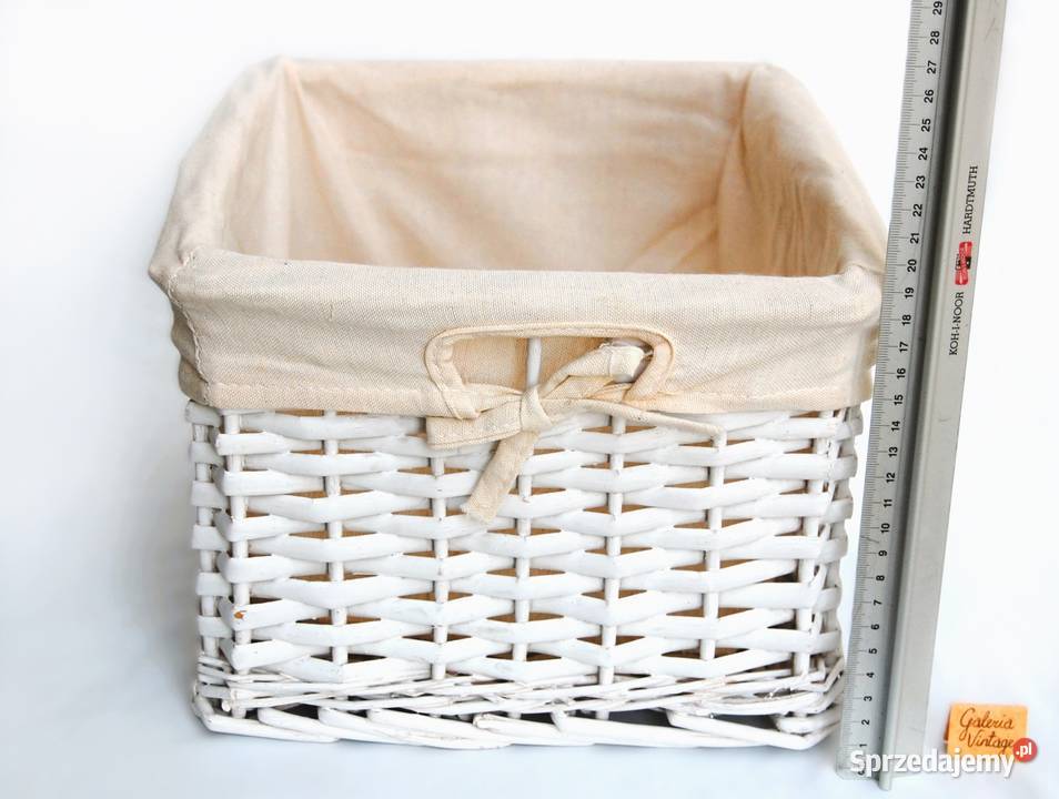 Kosz pleciony rattanowy biały z bawełnianym Lublin sprzedam