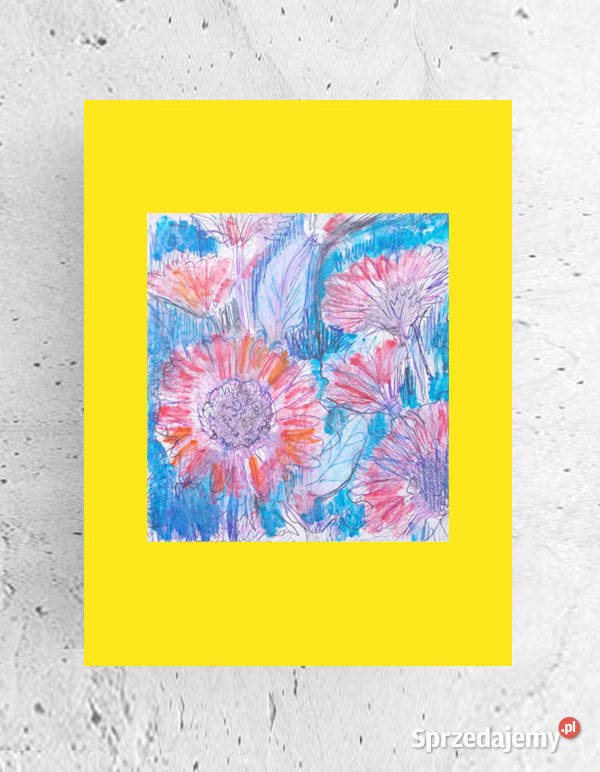 kwiaty obrazek A4 mały rysunek z kwiatkami łąka Bydgoszcz