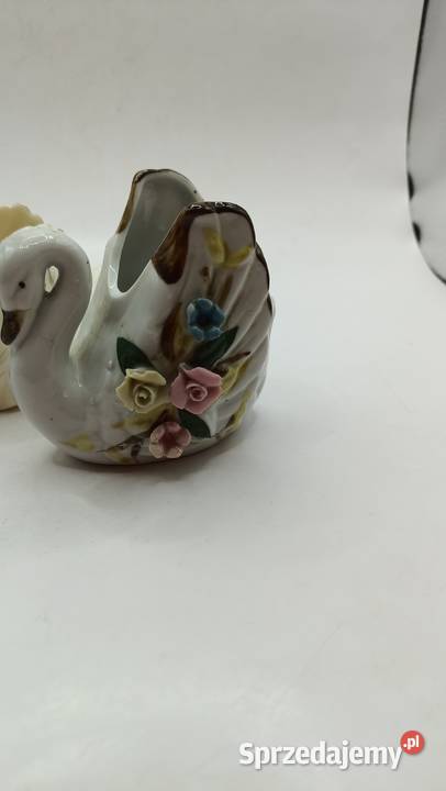 Figurki ceramiczne ptaki małe białe łabędzie Zamość