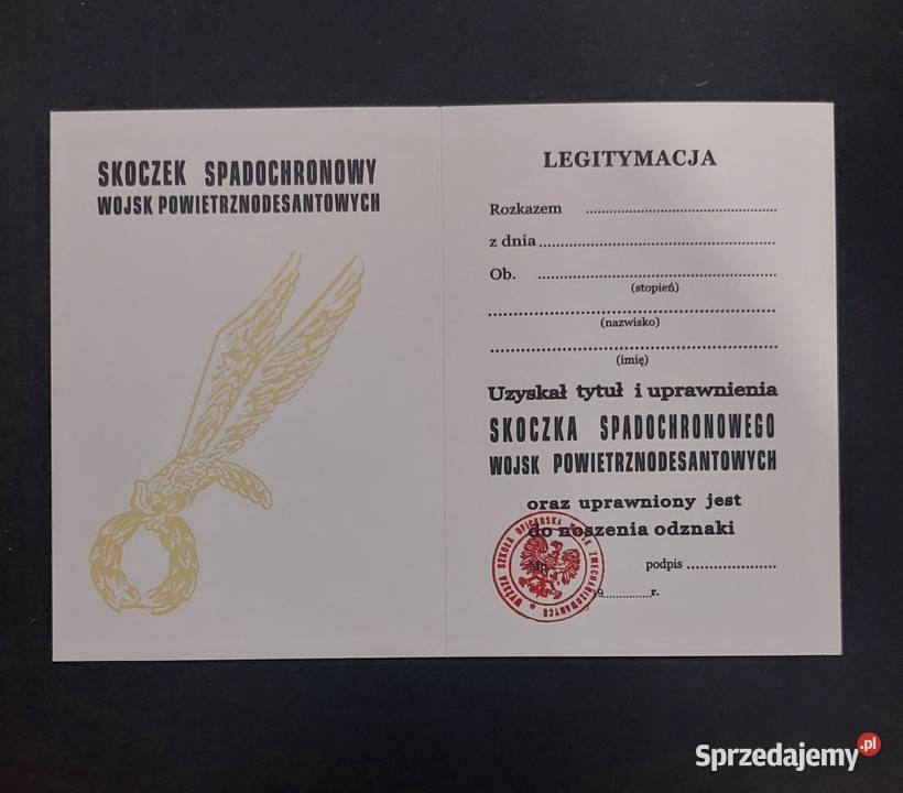 Legitymacja skoczka spadochronowego i