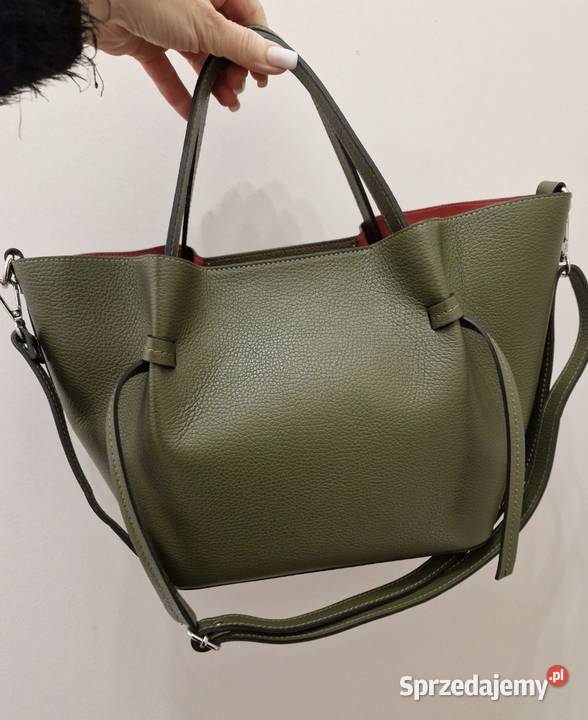 Torebka Polen khaki organizer czerwone wnętrze Września