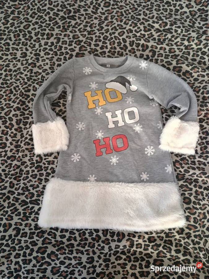 Świąteczna szara sukienka dziewczynki z napisem szary/srebrny lubuskie Strzelce Krajeńskie