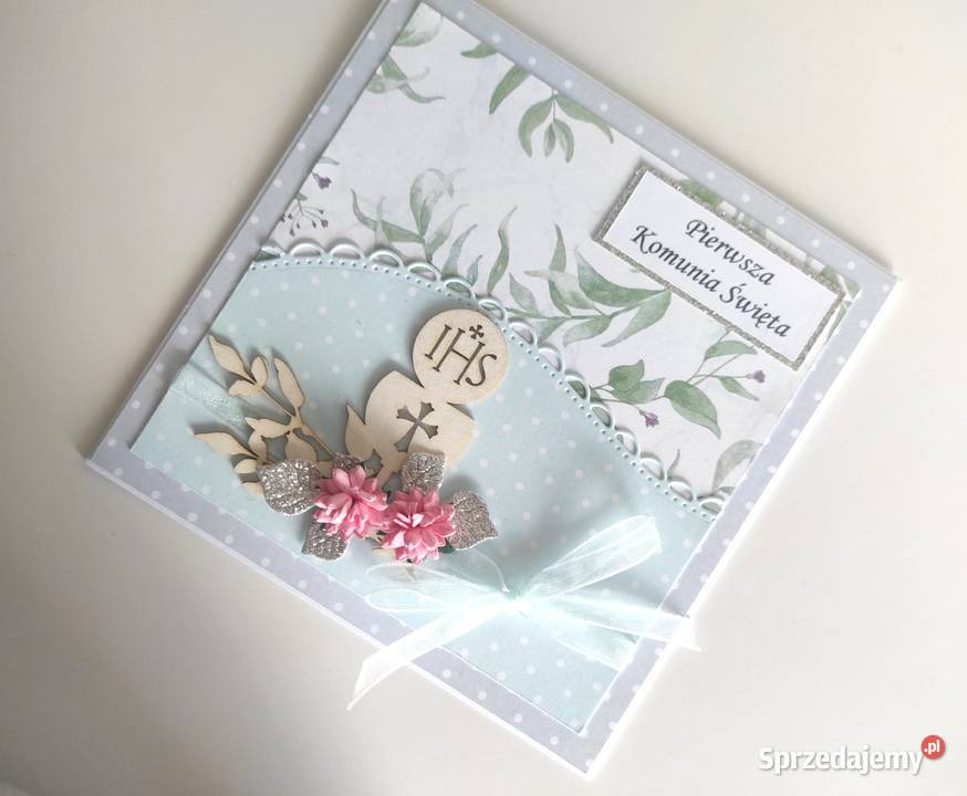 Kartka ręcznie robiona Komunia Święta handmade Łódź