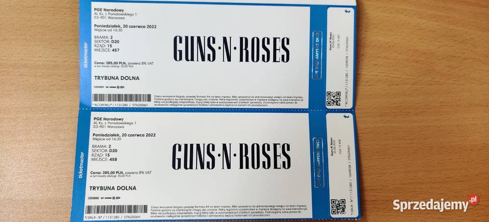 Bilety na koncert Guns N Roses 20 czerwca Warszawa