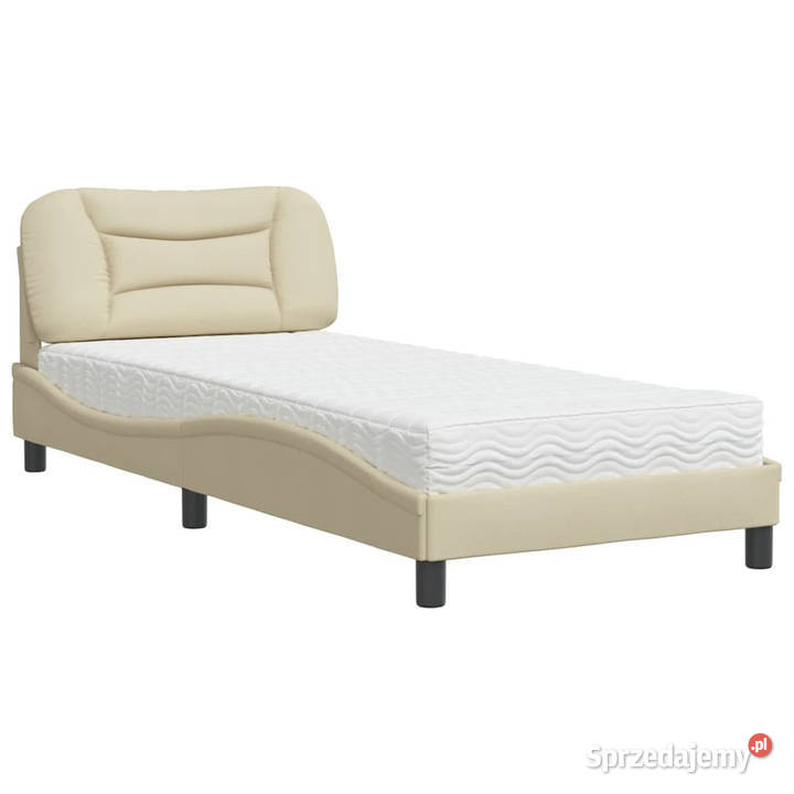 Łóżko z materacem kremowe obite tkaniną 90x200 218cm Łóżka mazowieckie