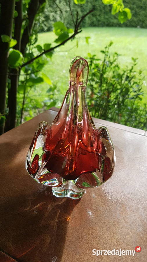 Szklany koszyczek czeskie szkło Porcelana i szkło Porcelana i szkło śląskie Myszków