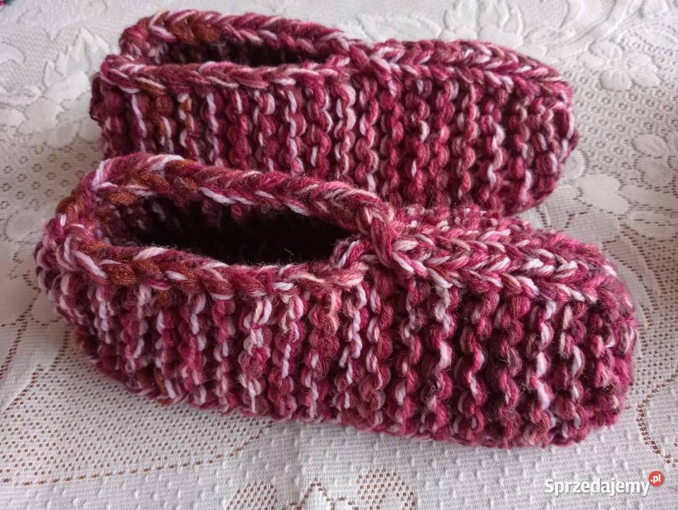 2 pary grubych kapci z włóczki 3640papcie Złotów