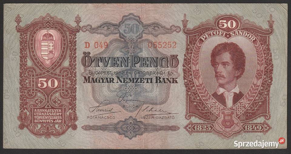 WĘGRY 50 PENGO 1932 PETOFI SANDOR D049 Numizmatyka Łódź