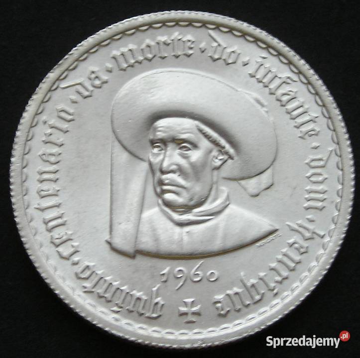 Portugalia 5 escudos 1960 Henryk Żeglarz srebro Łódź