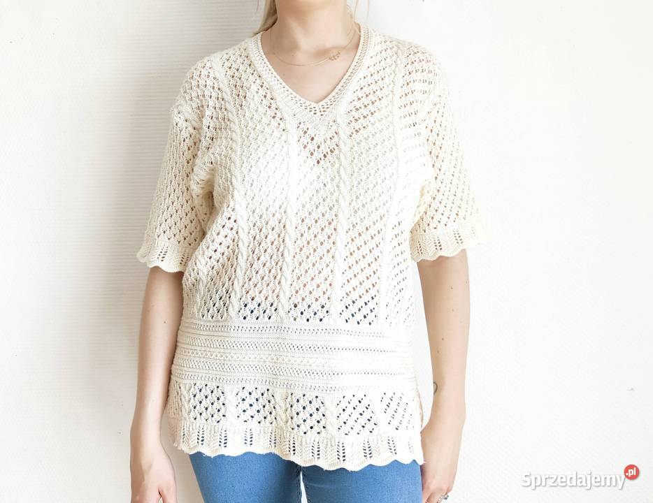 Kremowy sweter vintage ażurowy narzutka top L 40 Szczecin