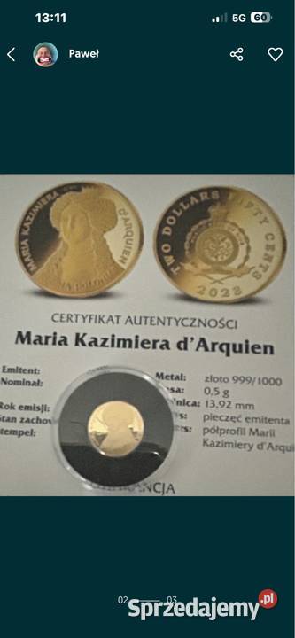 Złota moneta z serii słynne polskie królowe Numizmatyka Warszawa