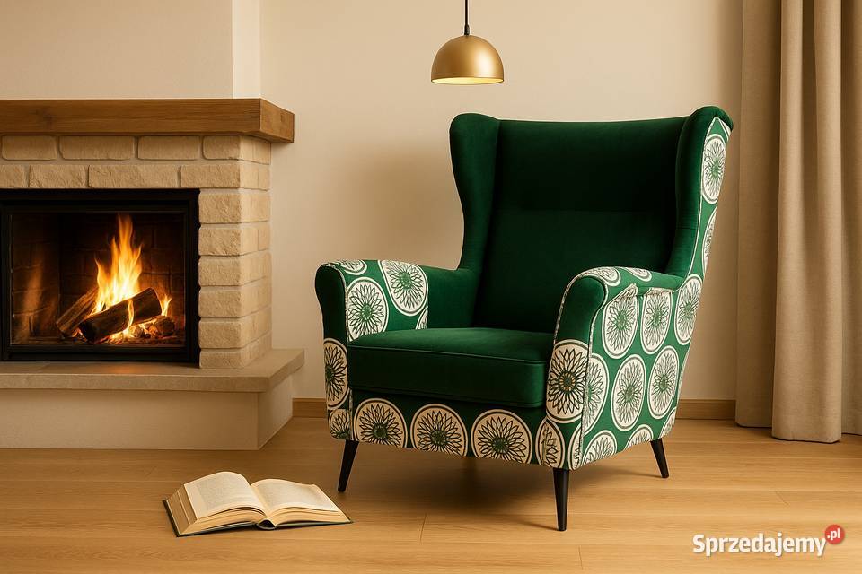 Fotel Uszak Kominkowy Patchwork Skandynawski