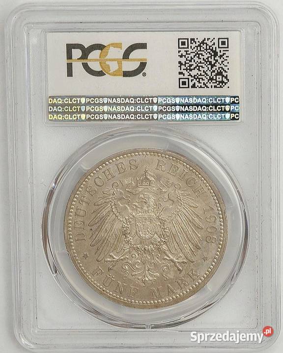 5 Marek 1908 r Saksonia PCGS MS 65 WYSOKA NOTA Numizmatyka Węgorzewo
