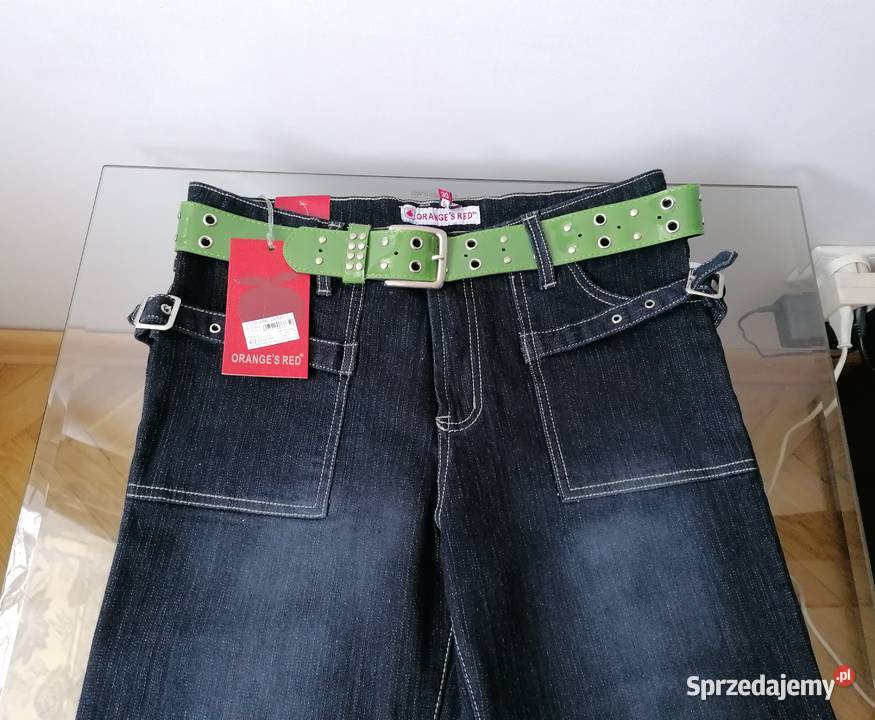 NOWE DAMSKIE SPODNIE JEANSOWE Z PASKIEM ORANGES Łódź