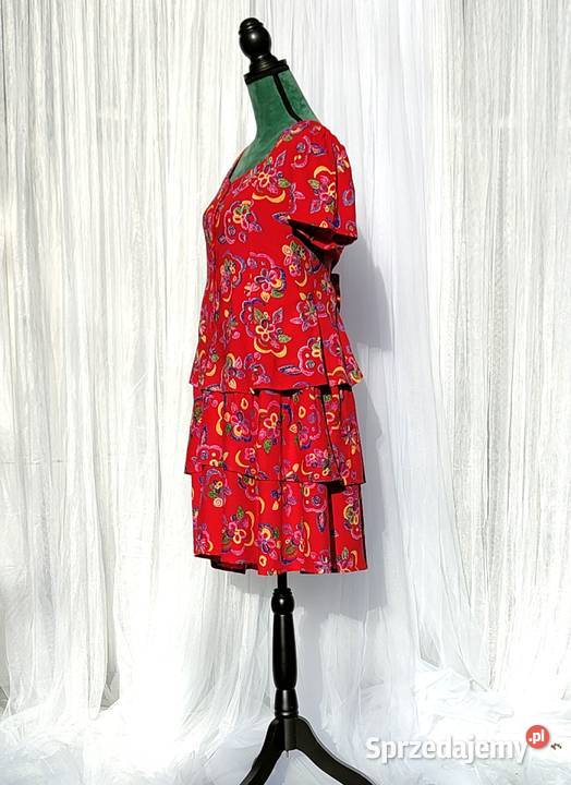 Kolorowa sukienka czerwona vintage retro XL 42 L czerwony Szczecin
