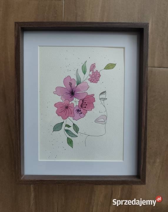 Obraz Akwarela Kobieta w kwiatach Rękodzieło Katowice