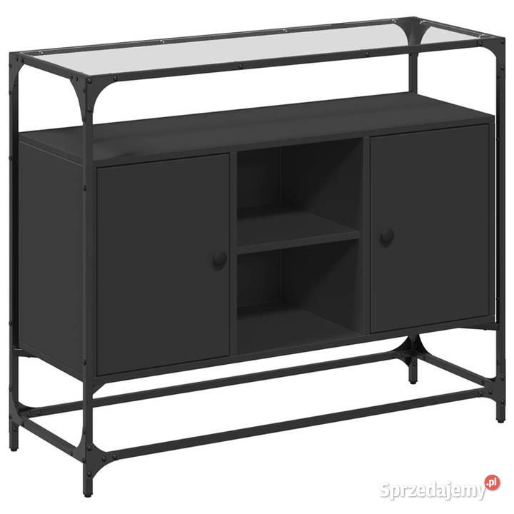 Szafka boczna ze szklanym blatem czarna 98x35x81